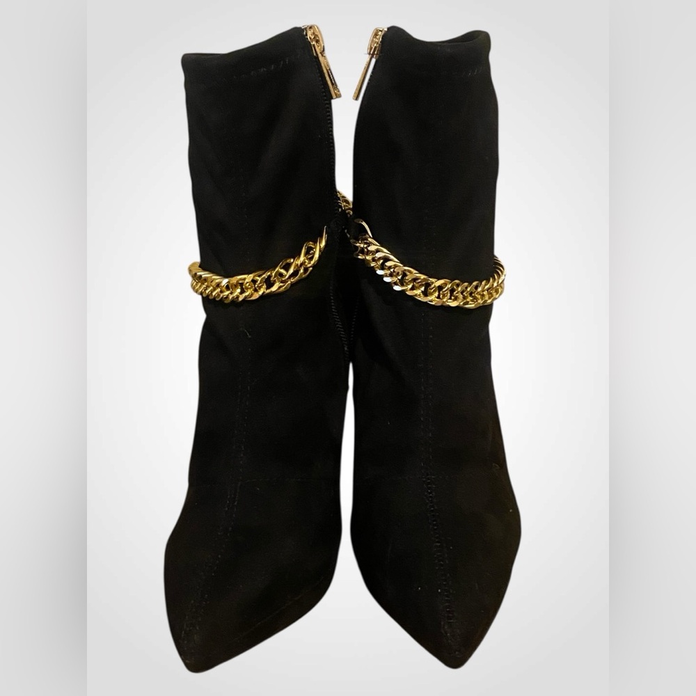 Jessica Simpson | JS Black Stiletto Heeled Boots with Gold Chain | Sock Booties - Picture 12 of 14